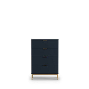 Sleek Pula Chest of Drawers 70cm - Modern Navy with Gold Accents - W700mm x H1040mm x D410mm