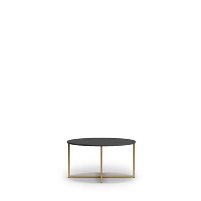 Sleek Pula Coffee Table 80cm - Contemporary Black Portland Ash with Gold Detailing - W800mm x H390mm x D800mm