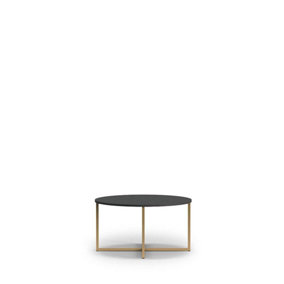 Sleek Pula Coffee Table 80cm - Contemporary Black Portland Ash with Gold Detailing - W800mm x H390mm x D800mm