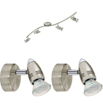 Sleek Quad Ceiling Spot Light with 2 Matching Satin Nickel Wall Lights - Adjustable Heads