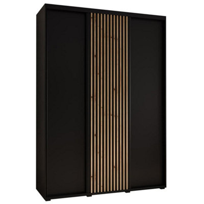 Sleek Sapporo Sliding Door Wardrobe 170cm in Black Matt: Modern Bedroom Storage (H)2050mm (W)1700mm (D)600mm