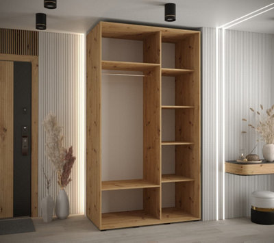 Sleek Sapporo Sliding Door Wardrobe for Modern Storage Needs - Oak Artisan  (H)2050mm (W)1300mm (D)600mm