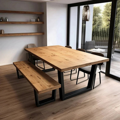 Sleek & Slender Rustic Dining Table - Mid Oak - 120cm(L) x 90cm(W)