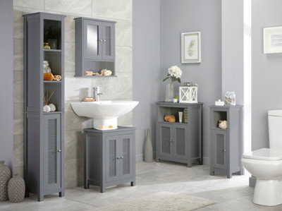 Sleek Slimline Grey Rattan Bathroom Storage Cabinet