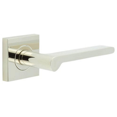 Sleek Square Door Handle with Polished Nickel Finish - Solid Brass Interior Handle