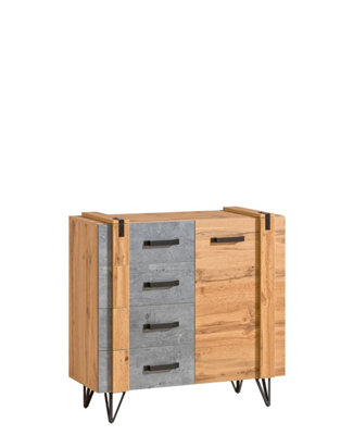 Sleek Storage Solution: Lofter Sideboard Cabinet, Oak Wotan & Concrete, H970mm W901mm D413mm