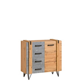 Sleek Storage Solution: Lofter Sideboard Cabinet, Oak Wotan & Concrete, H970mm W901mm D413mm