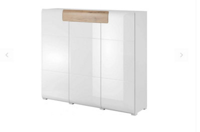 Sleek Toledo 76 Sideboard Cabinet 1470mm in White Gloss & San Remo Oak - Modern Elegance H1310mm D390mm