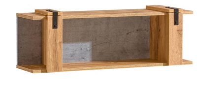 Sleek Urban Wall Shelf - Lofter, Oak Wotan & Concrete, H296mm W1000mm D237mm