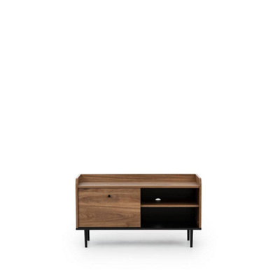 Sleek Vasina 07 TV Cabinet - Modern Oak Castello & Black Matt with Black Metal Legs - W1000mm x H570mm x D400mm