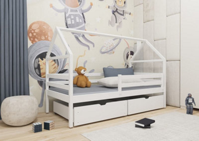 Sleek White Aaron Single Bed with Storage and Bonnell Mattress (H)750mm (W)1980mm (D)970mm, Ideal for Kids' Bedrooms