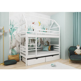 Sleek White Alex Bunk Bed with Storage and Bonnell Mattresses (H)217cm (W)198cm (D)98cm - Bright & Space-Saving