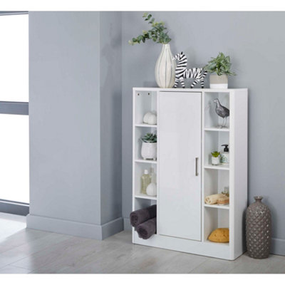 Sleek White Bathroom Storage Console Cupboard Cabinet