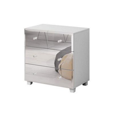 Sleek White Bellagio Chest of Drawers W720mm H750mm D450mm - Mirrored Fronts, Ample Storage