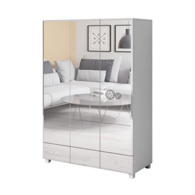 Sleek White Bellagio Hinged Door Wardrobe W1290mm H1850mm D550mm - Mirrored Fronts, Ample Storage