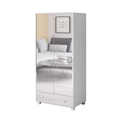 Sleek White Bellagio Hinged Door Wardrobe W860mm H1850mm D550mm - Mirrored Fronts, Modern Storage Solution