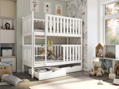 Sleek White David Bunk Bed with Storage and  Bonnell Mattresses (H)179cm (W)198cm (D)98cm - Bright & Spacious Feel