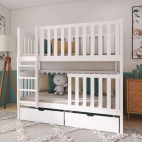 Sleek White David Bunk Bed with Storage and Foam Mattresses (H)179cm (W)198cm (D)98cm - Bright & Spacious Feel