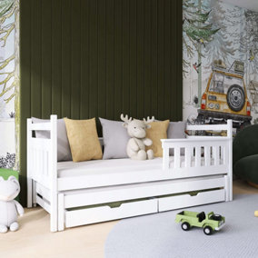 Sleek White Dominic Bunk Bed with Trundle, Mattresses & Storage (H)85cm (W)198cm (D)97cm - Ideal for Kids