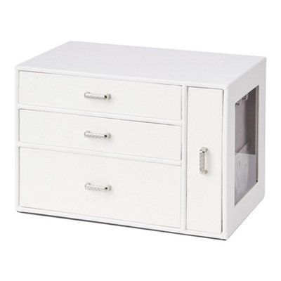Sleek White Faux Leather Jewellery Box with Transparent Display Window ...