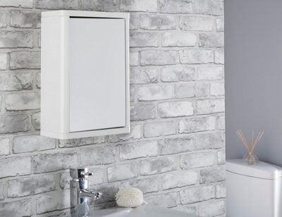 Sleek White Gloss Bathroom Mirrored Door Cabinet