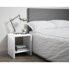 Sleek White Gloss Bedside Table with Convenient Shelf