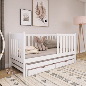 Sleek White Kaja Single Bed with Trundle, Storage and Bonnell Mattresses (H)860mm (W)1980mm (D)970mm, Ideal for Children