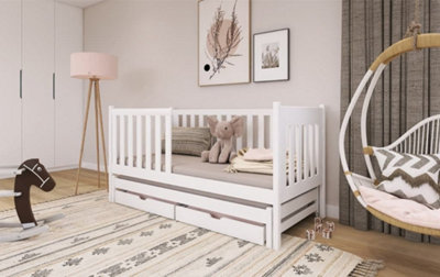 Sleek White Kaja Single Bed with Trundle, Storage and Foam Mattresses (H)860mm (W)1980mm (D)970mm, Ideal for Children