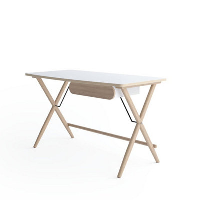 Sleek White & Light Oak Desk H750mm W1350mm D670mm - Modern Design with Single Drawer