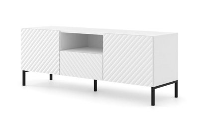 Sleek White Matt TV Stand SURF 2D1S with Black Legs - (H)560mm (W)1500mm (D)420mm