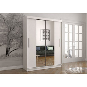 Sleek White Mirrored Sliding Door Wardrobe - Modern Bedroom Storage Furniture (H)2000mm x (W)1500mm x (D)610mm