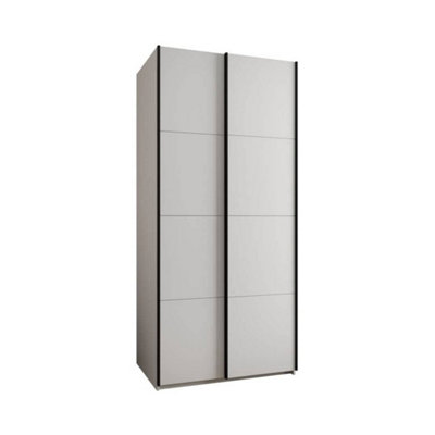 Sleek White Sliding Door Wardrobe W1100mm H2450mm D640mm with Black Steel Handles