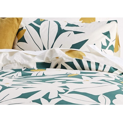 Sleepdown Arren English Floral Teal White Cotton Duvet Set Quilt Cover Bedding King Size