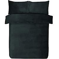 Sleepdown Black Waffle Teddy Fleece Duvet Quilt Cover Pillowcase Set Thermal Bedding Double