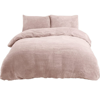 Sleepdown Blush Pink Teddy Fleece Duvet Bed Quilt Cover Pillow Case Set Bedding Double