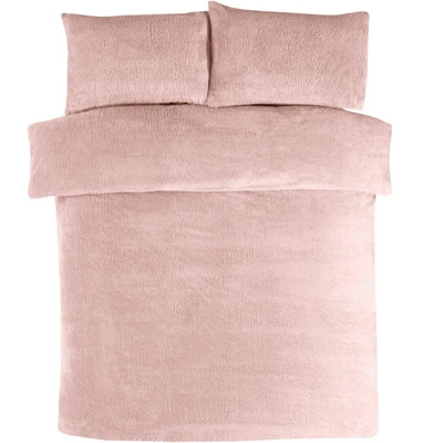 Sleepdown Blush Pink Teddy Fleece Duvet Bed Quilt Cover Pillow Case Set Bedding  King