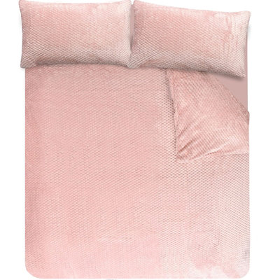 Sleepdown Blush Pink Waffle Teddy Fleece Duvet Quilt Cover Pillowcase Set Thermal Bedding Double