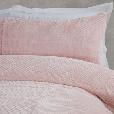 Sleepdown Blush Pink Waffle Teddy Fleece Duvet Quilt Cover Pillowcase Set Thermal Bedding Double
