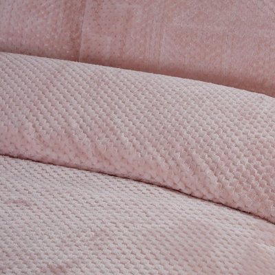 Sleepdown Blush Pink Waffle Teddy Fleece Duvet Quilt Cover Pillowcase Set Thermal Bedding Double - 4