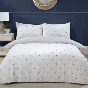 Sleepdown Bumble Bee White Grey Hexagon Honeycomb Duvet Set Quilt Cover Bedding Double