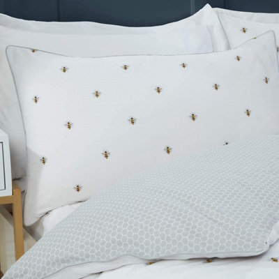 Sleepdown Bumble Bee White Grey Hexagon Honeycomb Duvet Set Quilt Cover Bedding Single - 3