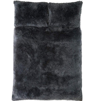 Sleepdown Charcoal Shaggy Faux Fur Long Pile Fleece Duvet Quilt Cover Set Thermal Bedding Single - 3
