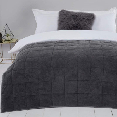 Sleepdown Charcoal Weighted Blanket Soft Teddy Fleece Gravity Throw 120x150cm 4kg DIY at B Q