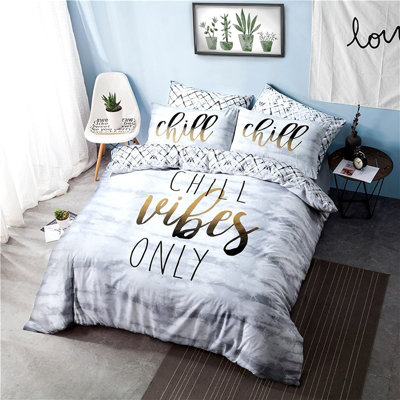 Sleepdown Chill Vibes Only Slogan Waves Duvet Set Quilt Cover Polycotton Bedding Double