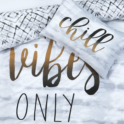 Sleepdown Chill Vibes Only Slogan Waves Duvet Set Quilt Cover Polycotton Bedding Double