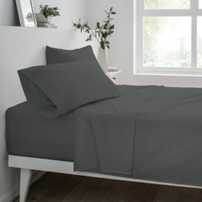 Sleepdown Fitted Sheet Charcoal Easy Care Polycotton Bed Linen Bedsheet Bedding Single