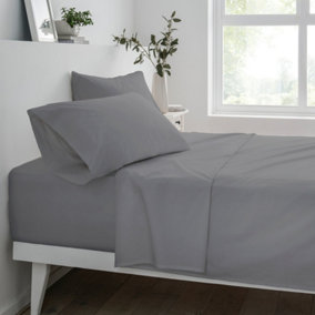 Sleepdown Fitted Sheet Grey Soft Easy Care Polycotton Bed Linen Bedsheet Bedding Double