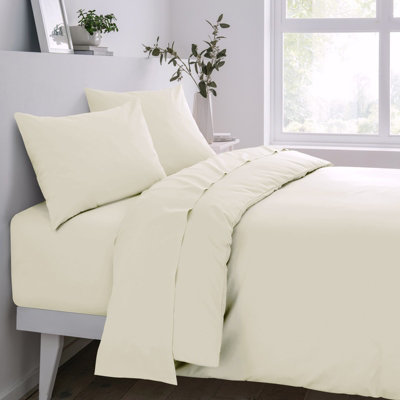 Sleepdown Fitted Sheet Ivory Easy Care Polycotton Bed Linen Bedsheet ...