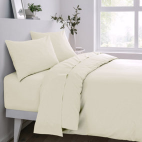 Sleepdown Fitted Sheet Ivory Easy Care Polycotton Bed Linen Bedsheet Bedding Double