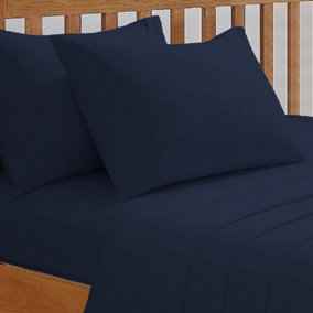 Sleepdown Fitted Sheet Navy Soft Easy Care Polycotton Bed Linen Bedsheet Bedding Double